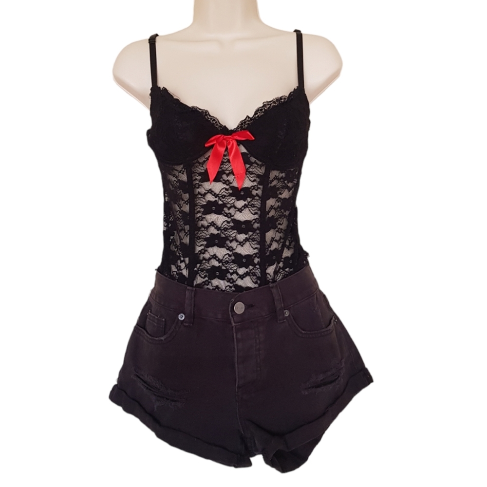 Exposed By Magic Silk Black Lace Stretchy Corset Lingerie Top Size S/M - Picture 2 of 7